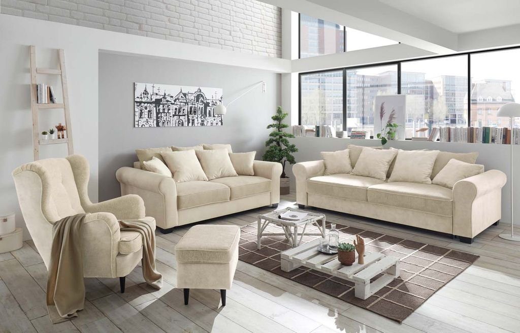 ED EXCITING DESIGN Sofa 3-Sitzer Couch Polstergarnitur 2-farbig 3-Sitzer, Creme Aurelia