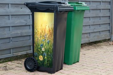 MuchoWow Wandsticker Blumen - Aquarell - Sonne (1 St), Mülleimer-aufkleber, Mülltonne, Sticker, Container, Abfalbehälter