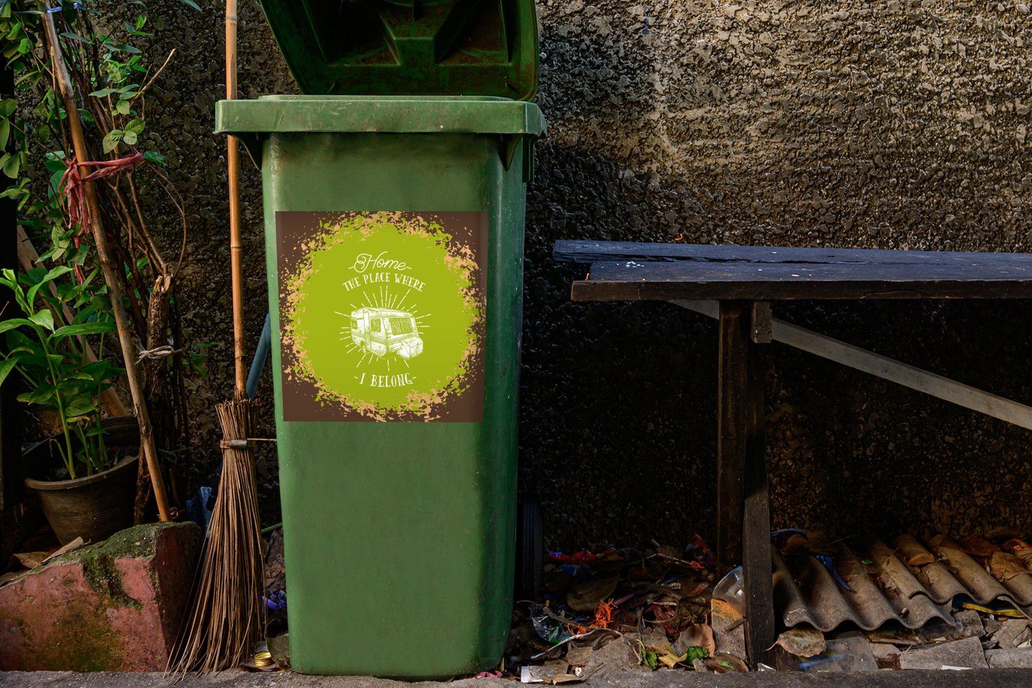 Sticker, - - St), (1 Mülltonne, MuchoWow Container, Vintage Mülleimer-aufkleber, Wohnwagen Wandsticker Abfalbehälter Grün