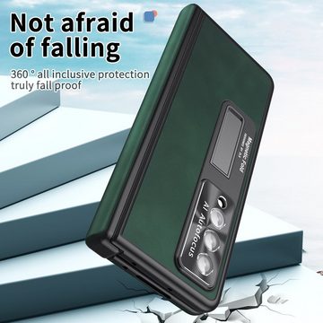 Wigento Handyhülle Für Samsung Galaxy Z Fold4 5G All-inclusive 360 Grad Napa Magnetische Handy Tasche Etuis Dunkel Grün Neu