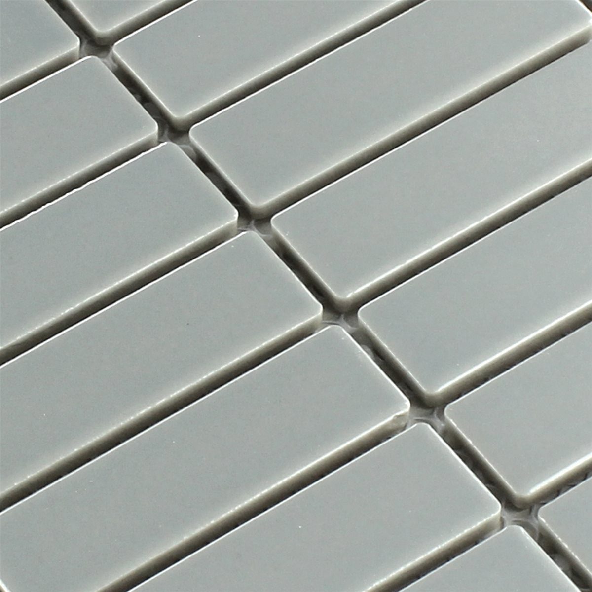 Mosafil Mosaikfliesen Keramik Mosaikfliesen Parma Stäbchen Glänzend, Keramik 29.000x29.700, grau, Verlegefertig auf ein Netz geklebt - Frostsicher - Wasserdicht -