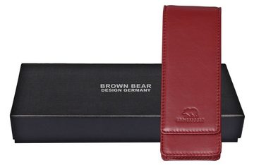 Brown Bear Schreibgeräteetui Golf 03 - Fülleretui aus Echtleder für drei Stifte, mit Magnetverschluss für Damen Rot