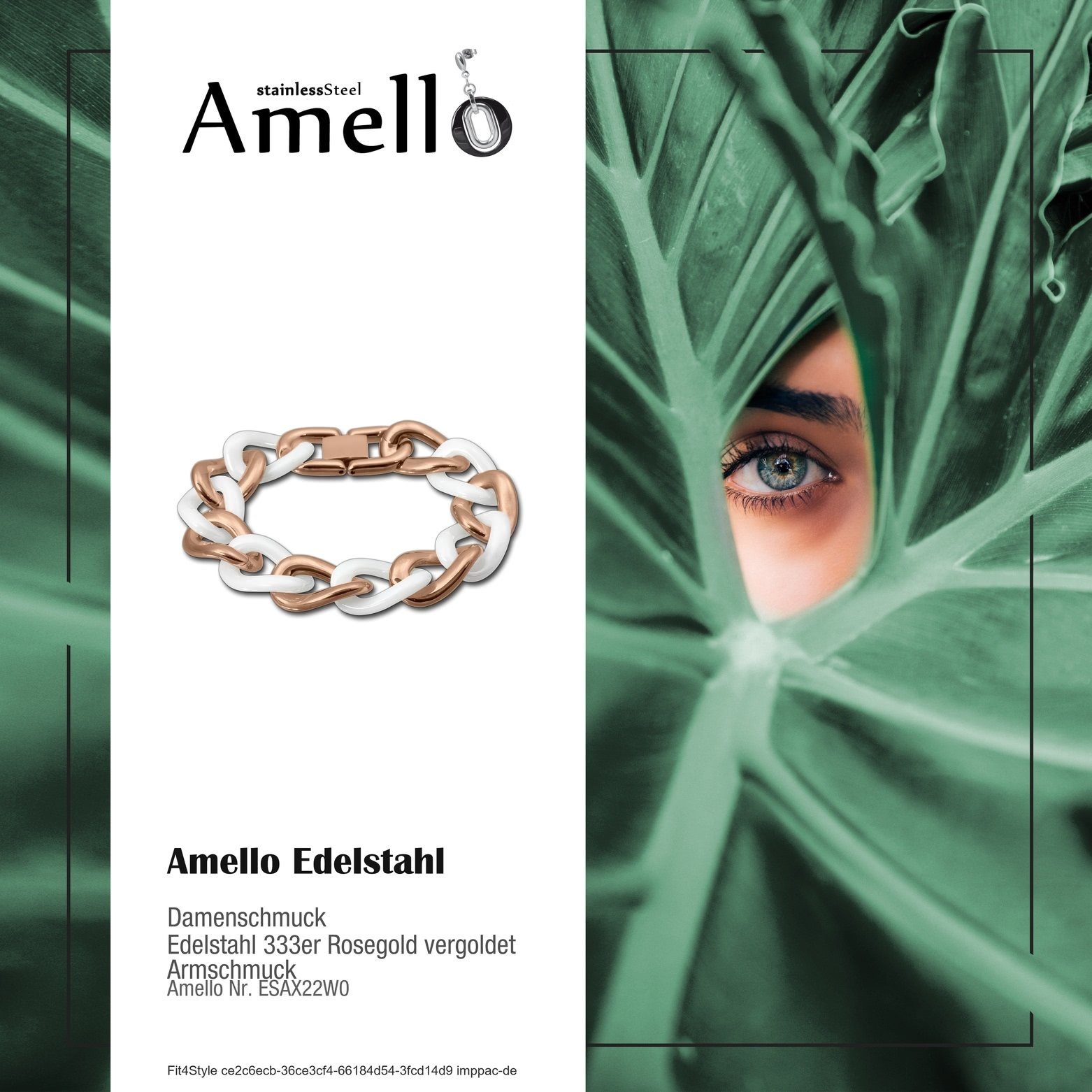 Steel), Edelstahl Armband vergoldet Panzer Armbänder rosegold (Armband), (Roségold (Stainless Edelstahlarmband Amello Damen weiß Amello für 3