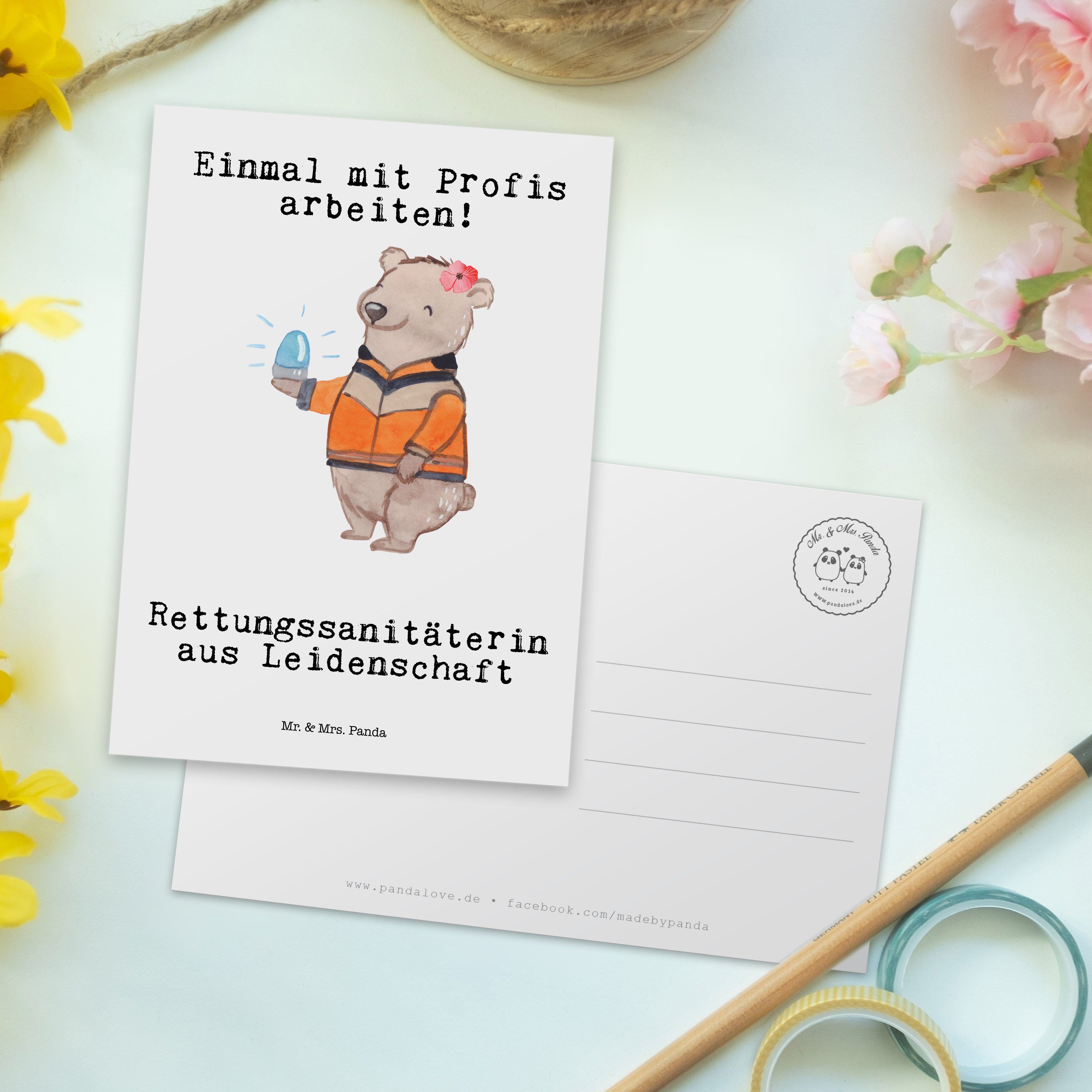 Mr. & Postkarte Leidenschaft Ka Grußkarte, aus - Panda - Mrs. Rettungssanitäterin Geschenk, Weiß