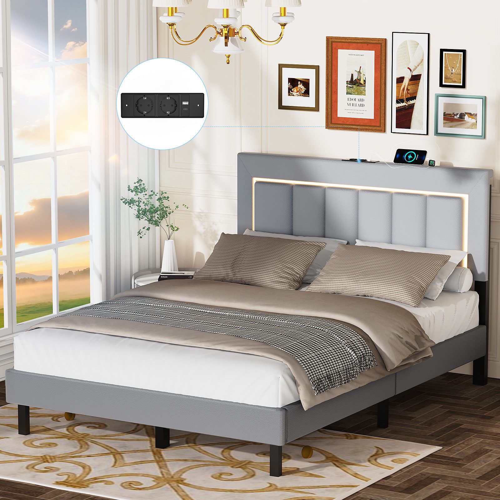 oyajia Polsterbett Polsterbett Doppelbett mit USB+Type C und LED-Beleuchtun günstig online kaufen