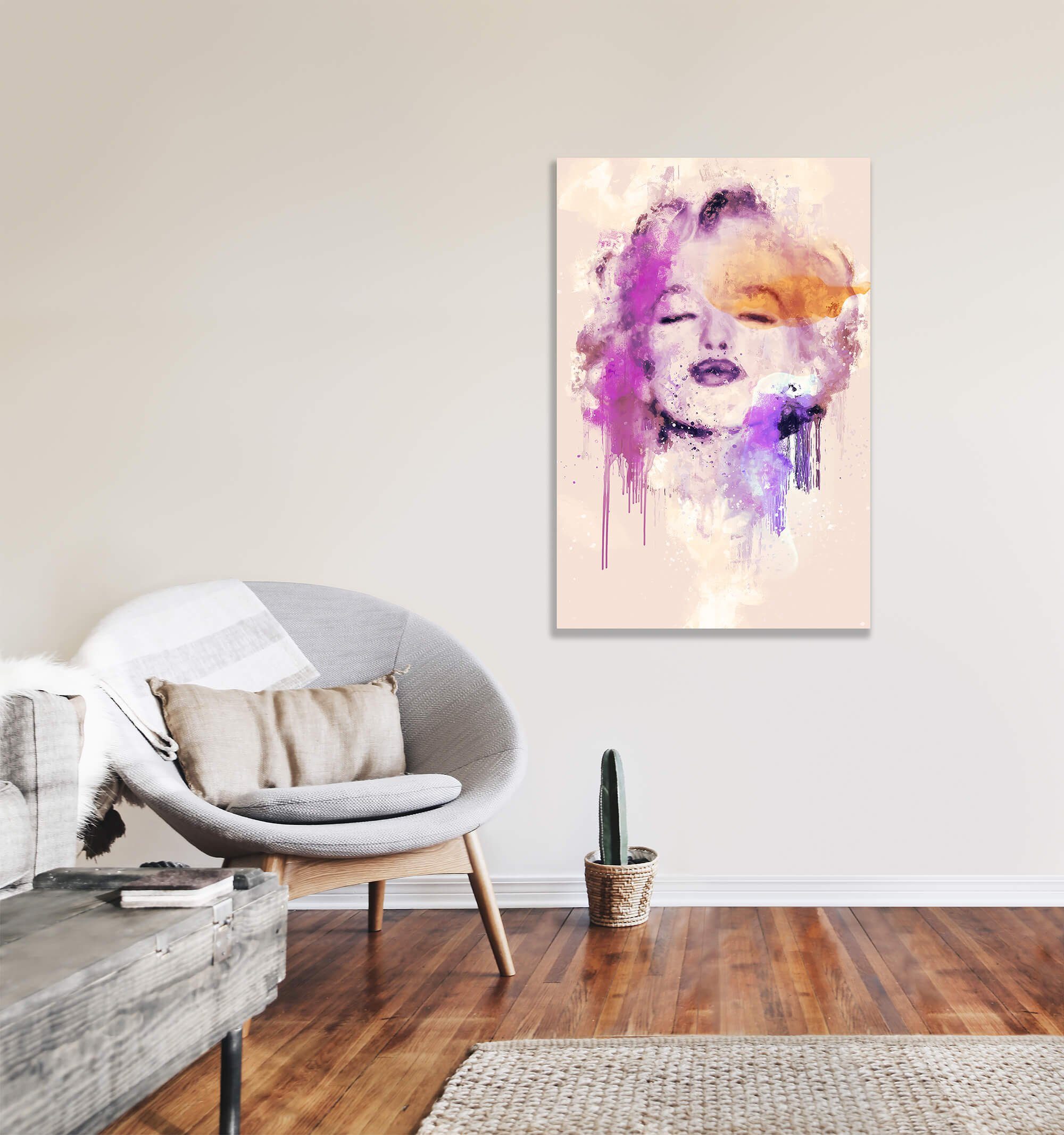 Sinus Art Leinwandbild Marilyn Monroe Porträt Abstrakt Kunst Filmlegende Ikone Farbenfroh 60x90cm Leinwandbild