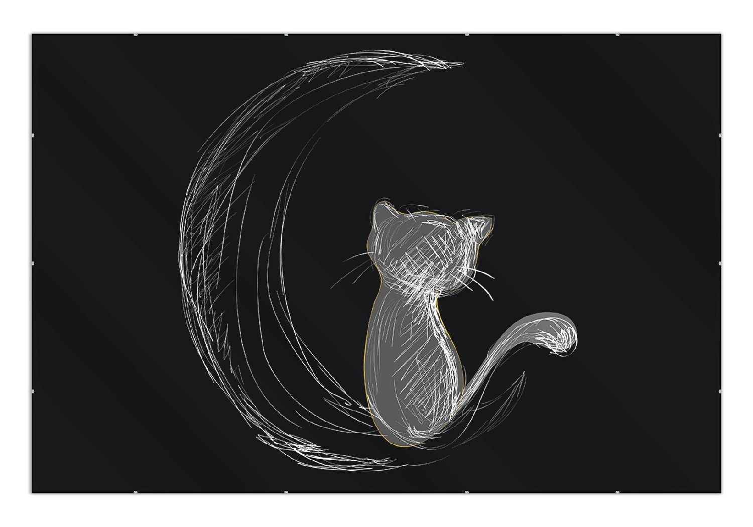 Wallario Poster, Katze sitzt auf dem Mond - illustriert in weiß auf schwarz, in verschiedenen Ausführungen