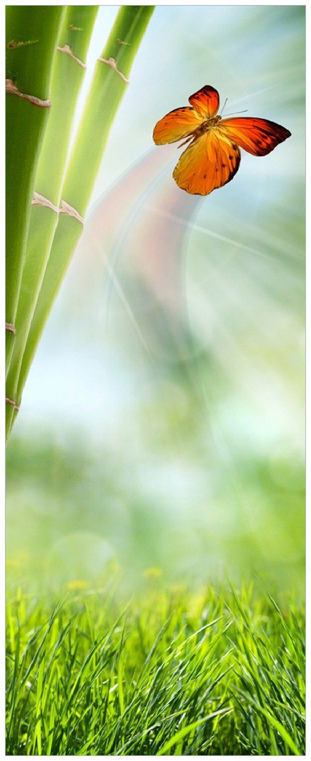 Wallario Memoboard Schmetterling Grünen Bambus mit im