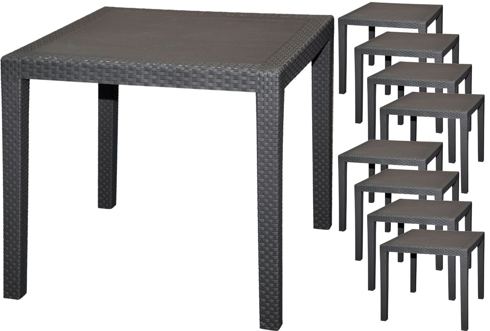 Progarden Gartentisch 9x Tisch Rattan, Gartentisch Terassentisch