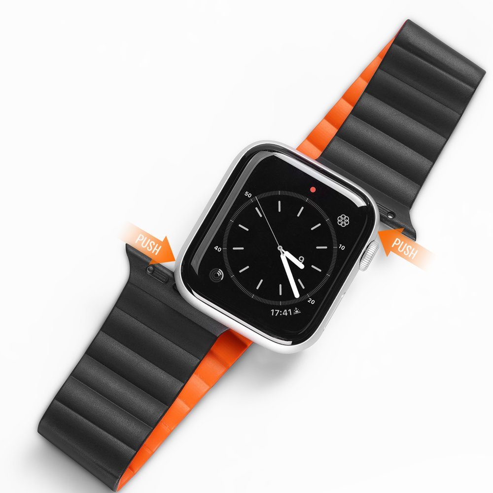 Dux Ducis Smartwatch-Armband Magnetband Uhrenarmband kompatibel mit Apple Watch 7/6/5/4/3/2 / SE (41 x 40 x 38 mm) Schwarz l Orange