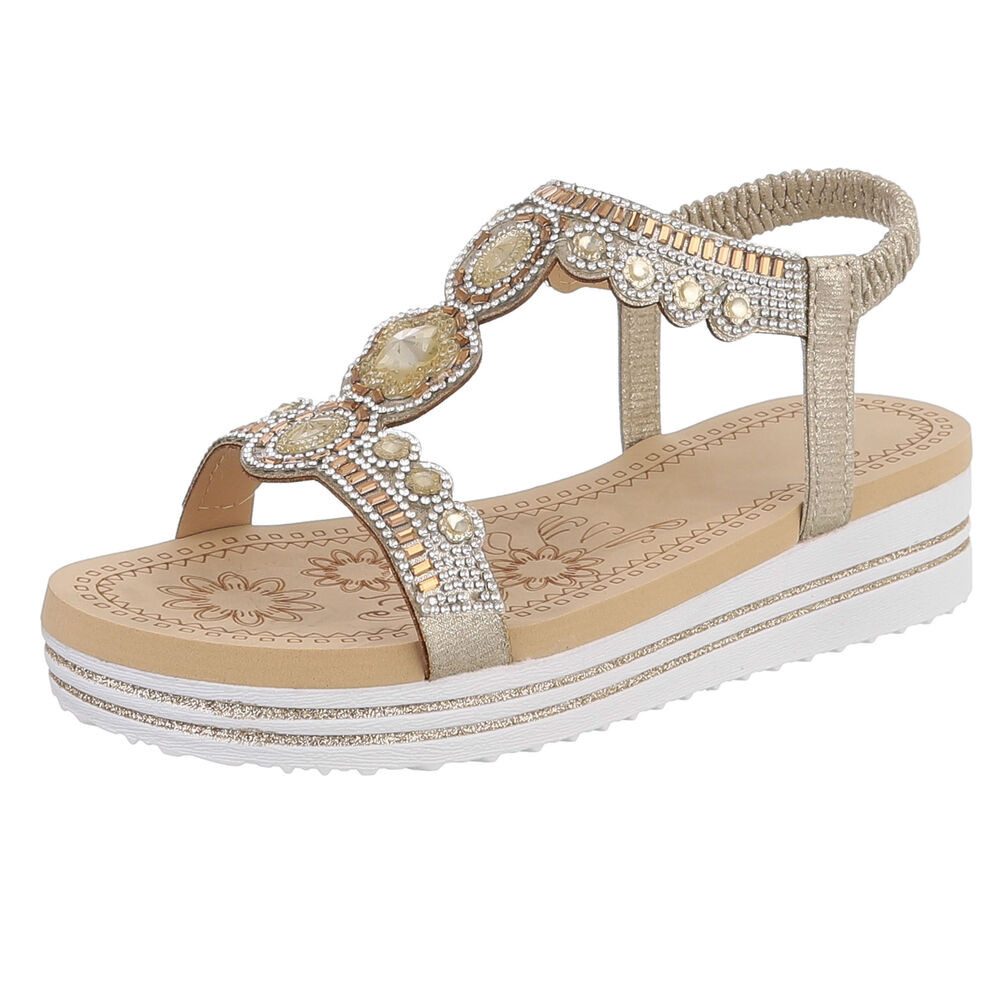 Ital-Design Damen Sandalette mit Schmucksteinen und Plateau Plateausandaletten (91970808) Keilabsatz/Wedge Keilsandaletten in Gold