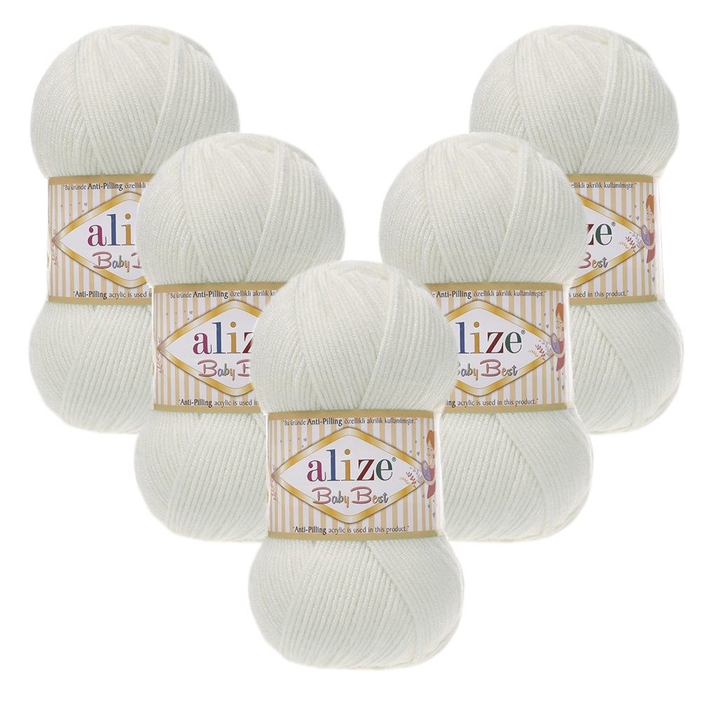 Alize 5 x ALIZE Baby Best 450 Pearl Häkelwolle, 240 m, Babywolle,Viskose,Anti-Pilling,Babygarn