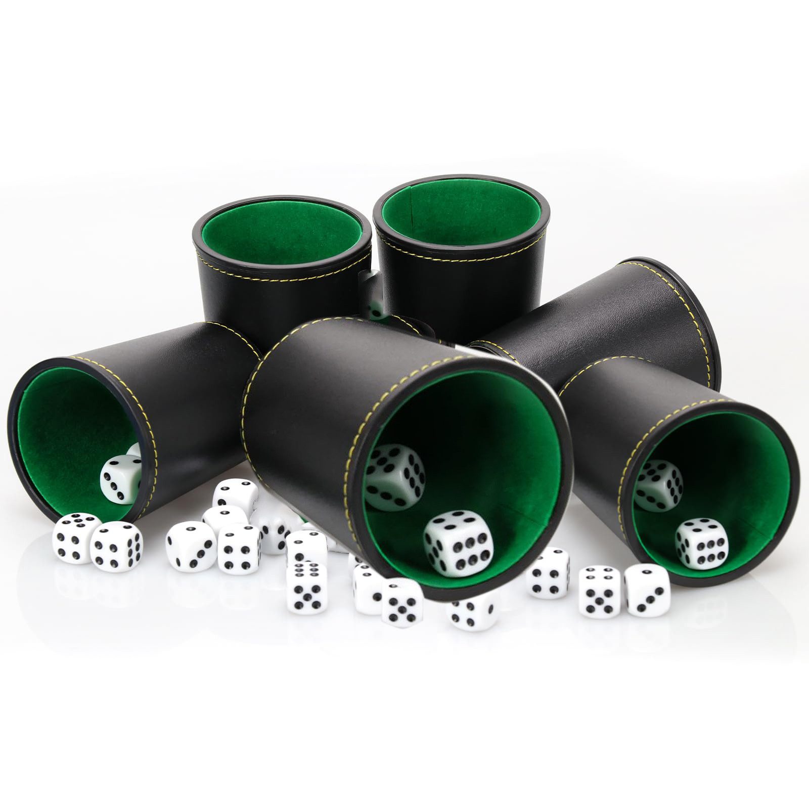CLTYQ Spiel Qualitäts Würfelbecher Set 5 Würfelbecher Leder 25 Würfeln, Familienspiele, Kinderspiele, Strategiespiele, vielseitig einsetzbares Würfel-Set für Spieler ab 3 Jahren