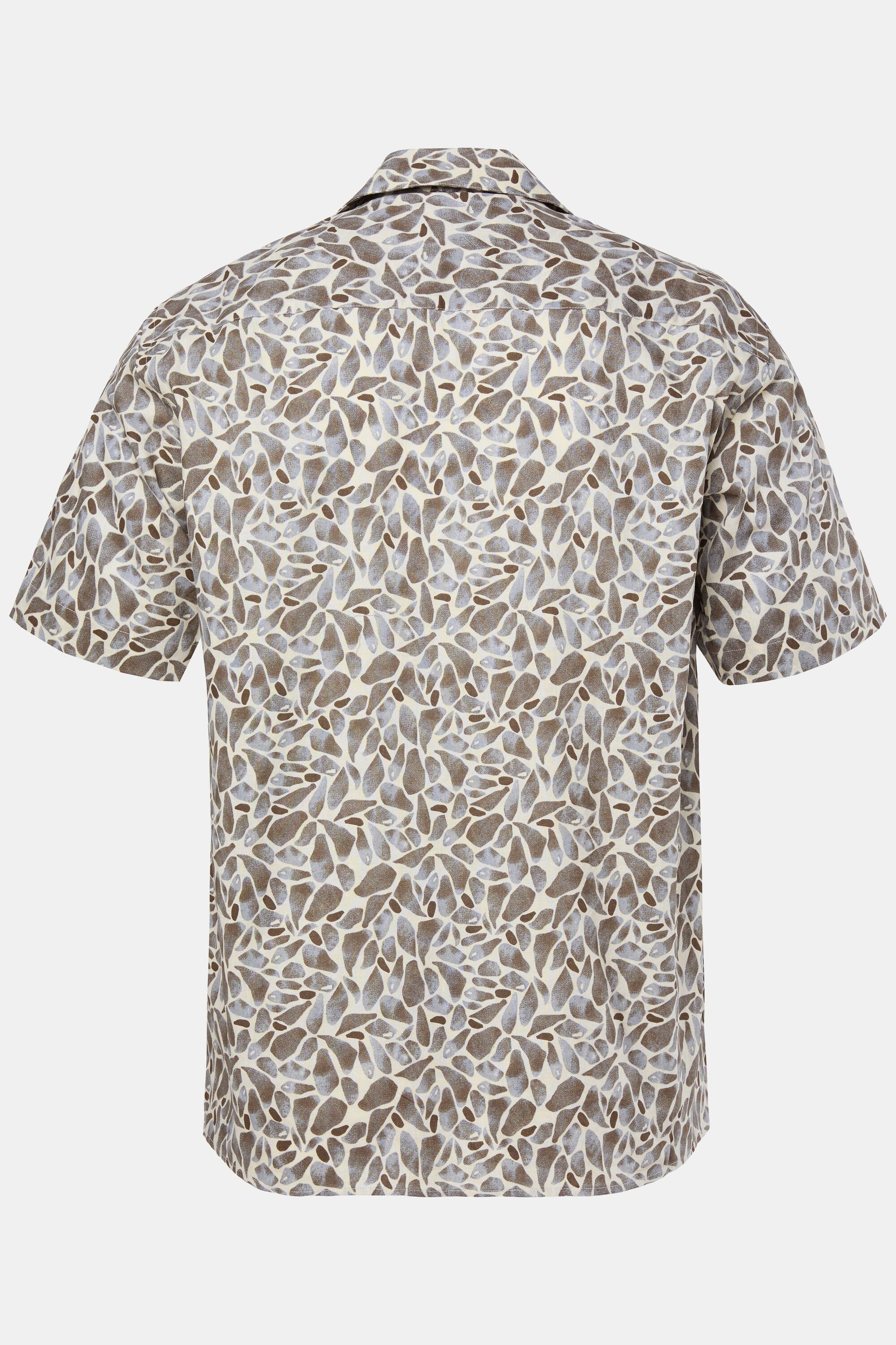 JP1880 Kurzarmhemd Leinenmix-Hemd Halbarm Cuba-Kragen floraler Print