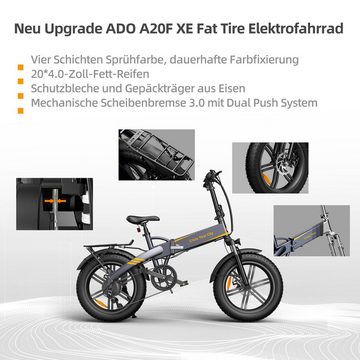 ADO E-Bike Klapprad Pedelec E-Bike 20X4.0 Fetter Reifen, Gepäckträger, 7 Gang, Kugelschaltung, ebike Damen/Herren, Lampe