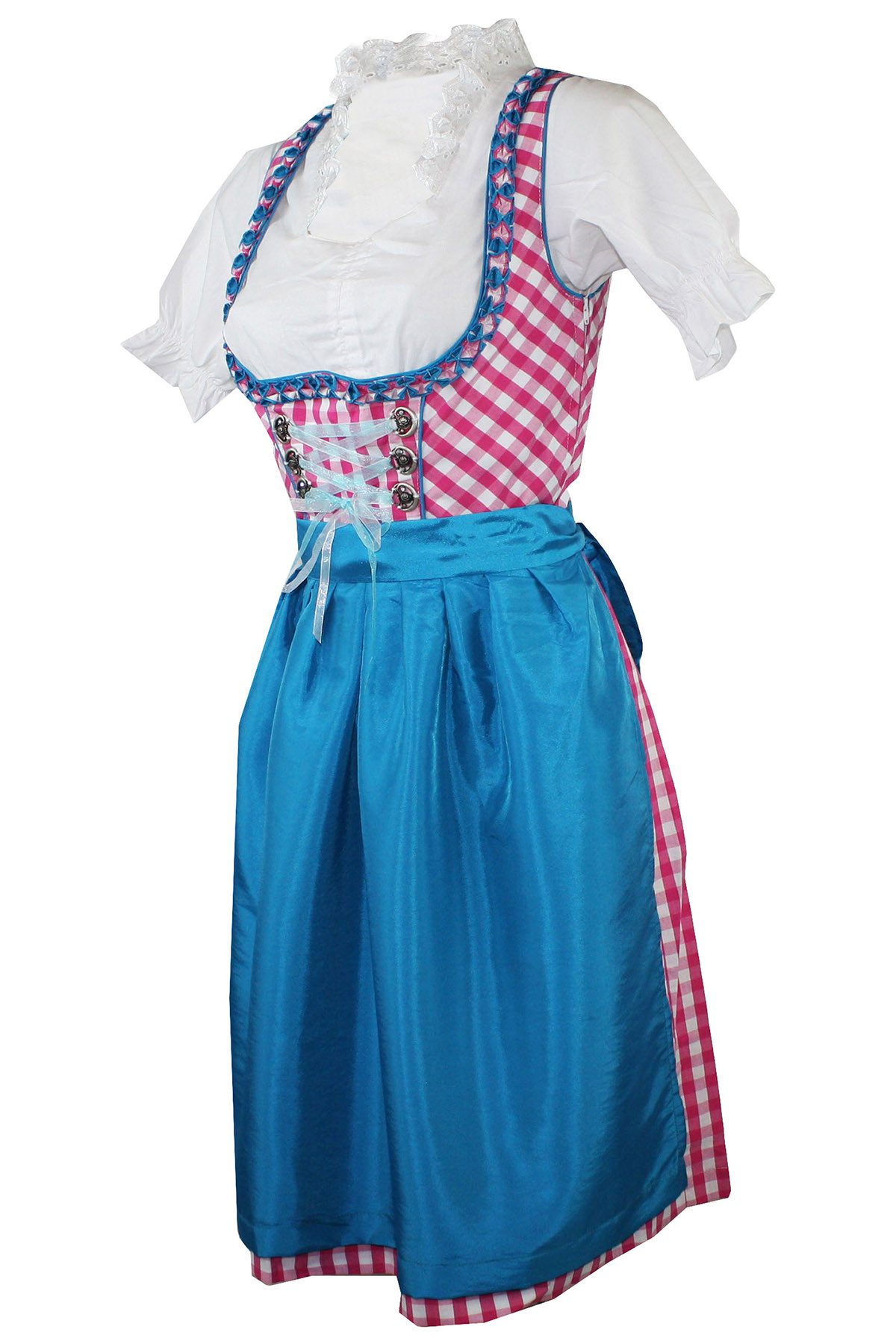 German Wear Dirndl OD4 Pink kariert 1-teiliges Midi-Dirndl Landhaus Dirndel ohne Bluse Pink kariert