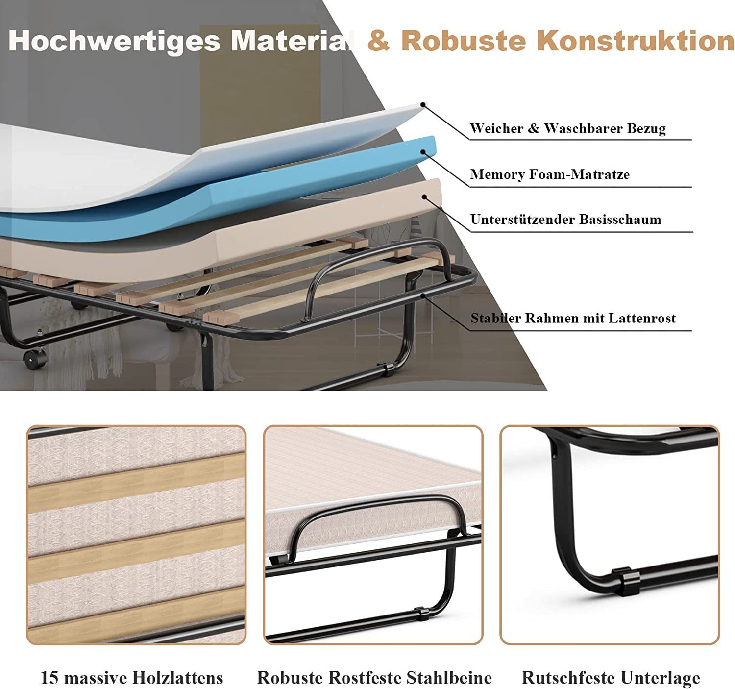 KOMFOTTEU Gästebett 80x190 cm Klappbett mit günstig online kaufen