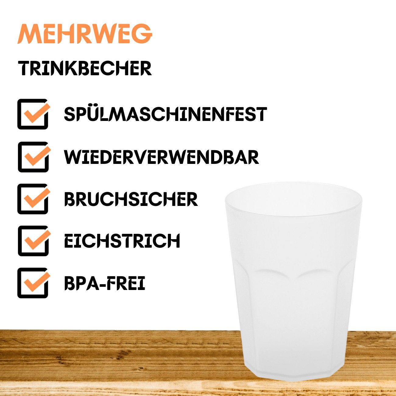 Engelland Becher Plastikbecher in modernen Neonfarben, Mehrweg, 1-tlg., Kunststoff, spülmaschinengeeignet, bruchfest, wiederverwendbar, 250 ml, 0,25 Liter