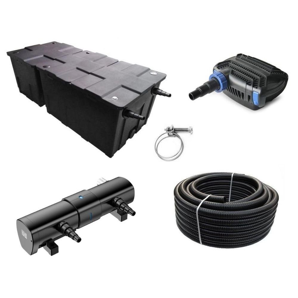 Aquaone Teichfilter AquaOne Teich Filteranlage Set Nr.80 CBF 550B Kammerfilter 30W Eco Teichpumpe UV Klärer 110 Watt! Teichgröße bis 90000l Teichschlauch
