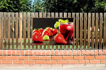 Wallario Sichtschutzzaunmatten Erdbeer-Mojito - Frische Erdbeeren