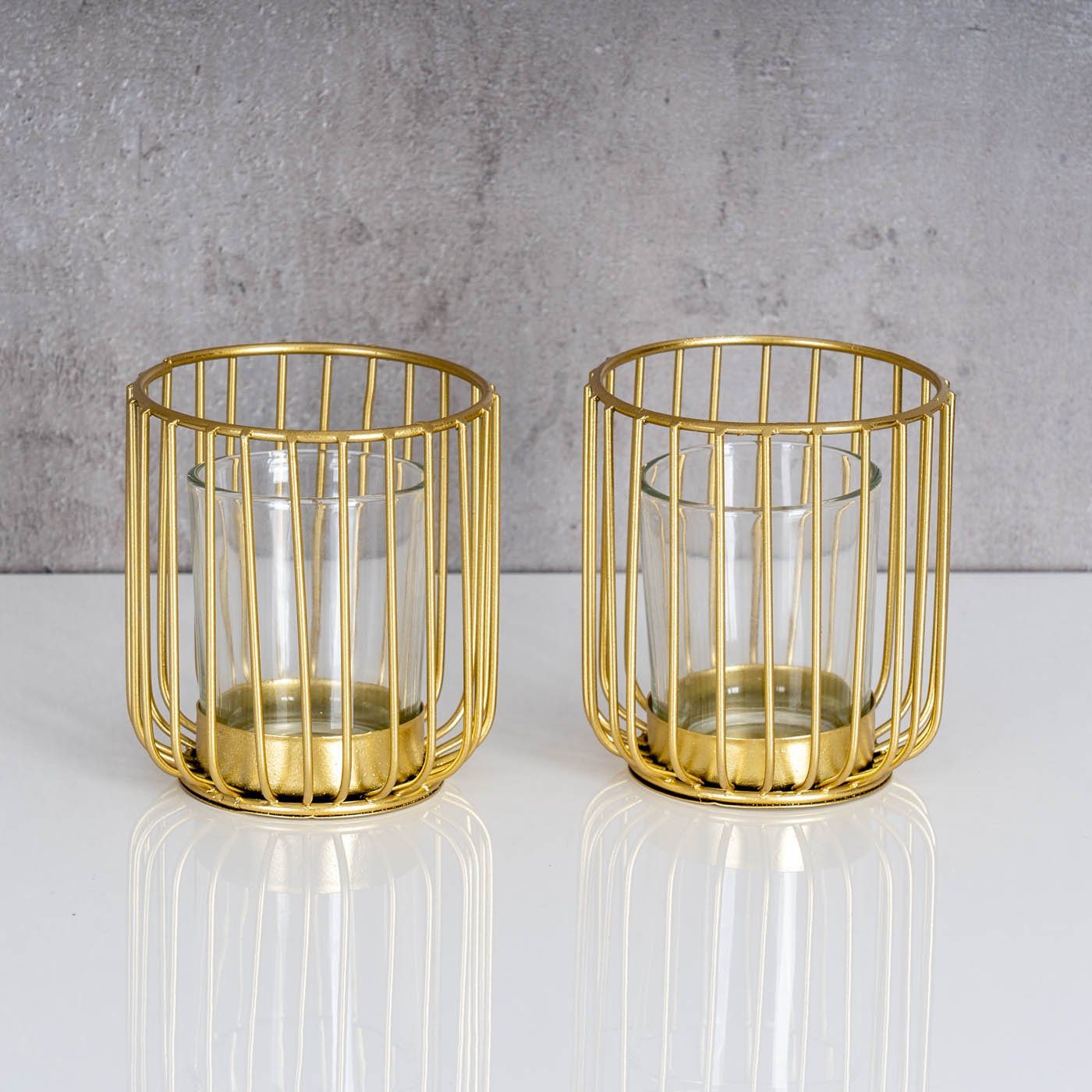 Teelichthalter Metall Levandeo® Teelichthalter, Kerzenhalter Gold Glas 2er Windlicht Set