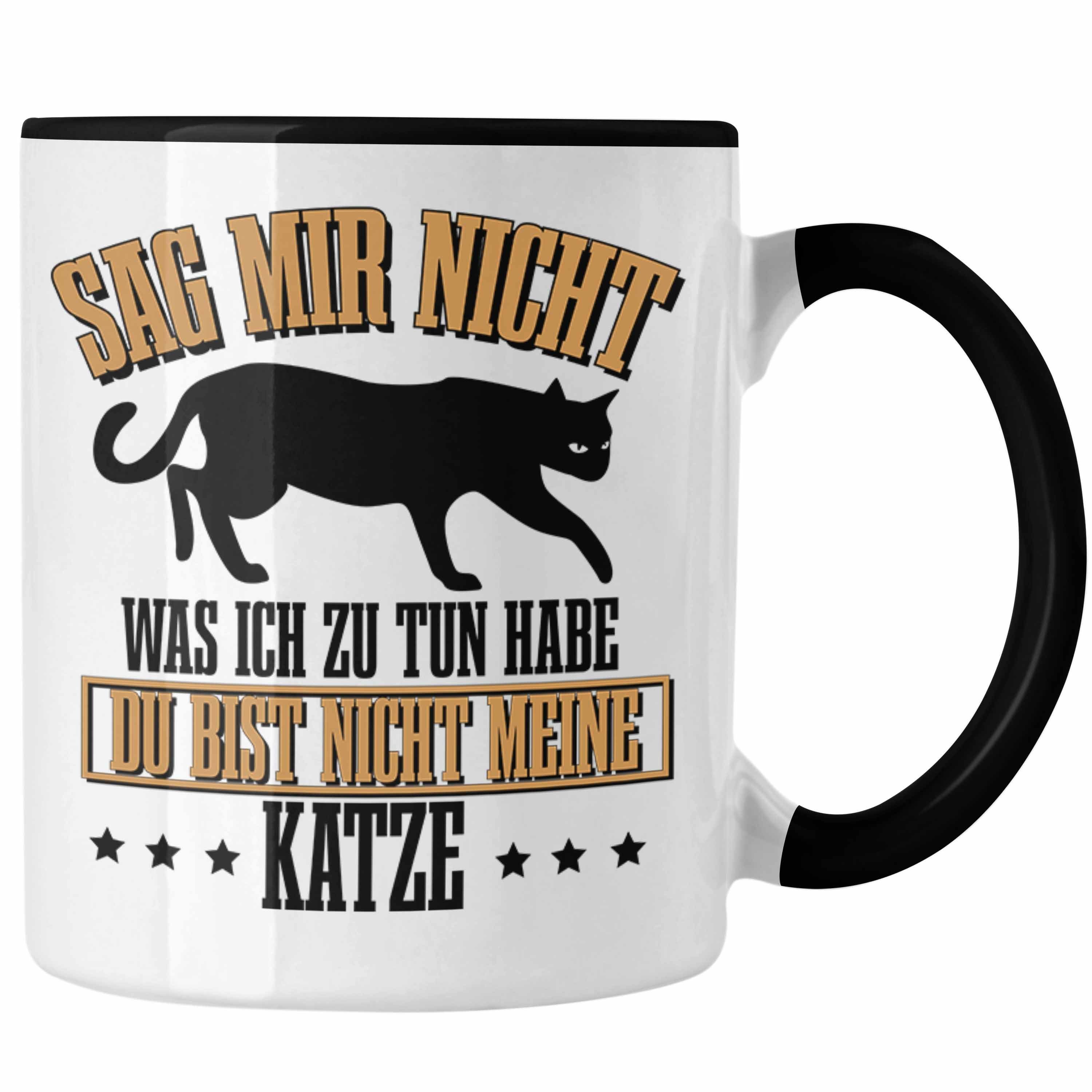 Trendation Tasse Lustige Tasse für Katzenbesitzer Geschenk für Katzen-Mamas Schwarz