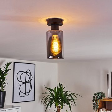 hofstein Deckenleuchte moderne Deckenlampe aus Metall/Glas in Schwarz/Rauchfarben, ohne Leuchtmittel, im Retro/Vintage-Design mit Schirm aus Glas, 1 x E27