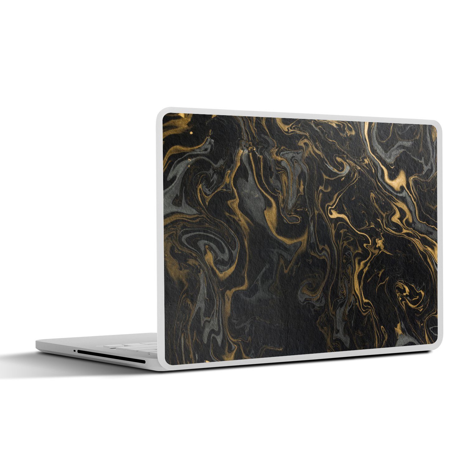 MuchoWow Laptop-Aufkleber Marmor - Textur - Grau - Gold - Marmoroptik - Luxus, (1tlg), Laptop Folien Cover, Aufkleber, Sticker, Schutz vor Kratzern, 25x18 cm