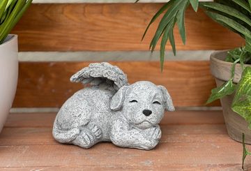 Stone and Style Gartenfigur Steinfigur Hund mit Engelsflügeln Steinguss frostfest Grabstein
