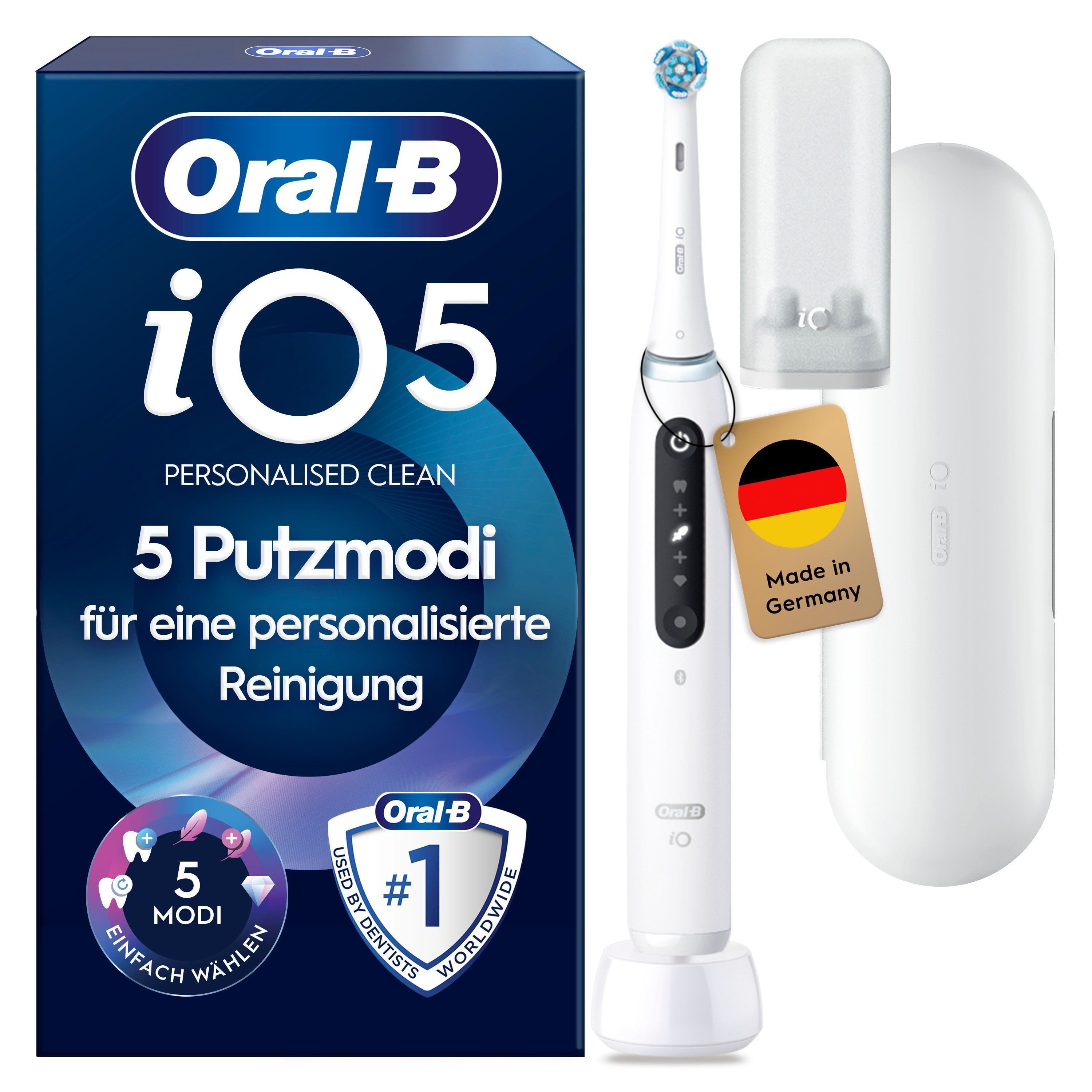 Oral-B Elektrische Zahnbürste Oral-B iO Series 5, Aufsteckbürsten: 1 St., 1 Aufsteckbürste, Langanhaltender Akku, Reise-Etui, Aufsteckbürstenhalter