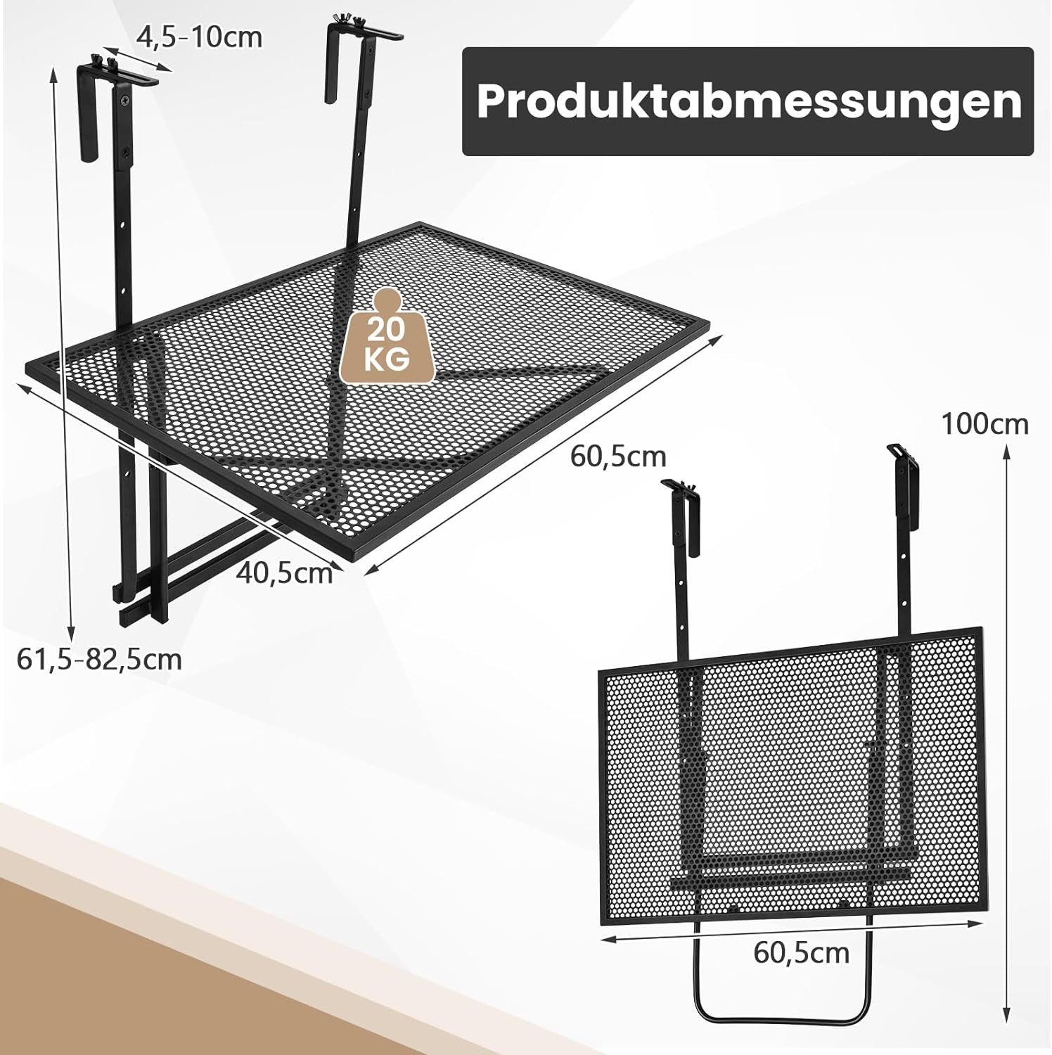 KOMFOTTEU Balkonhängetisch Hängetisch Klappbar, mit 20 kg Belastbar günstig online kaufen