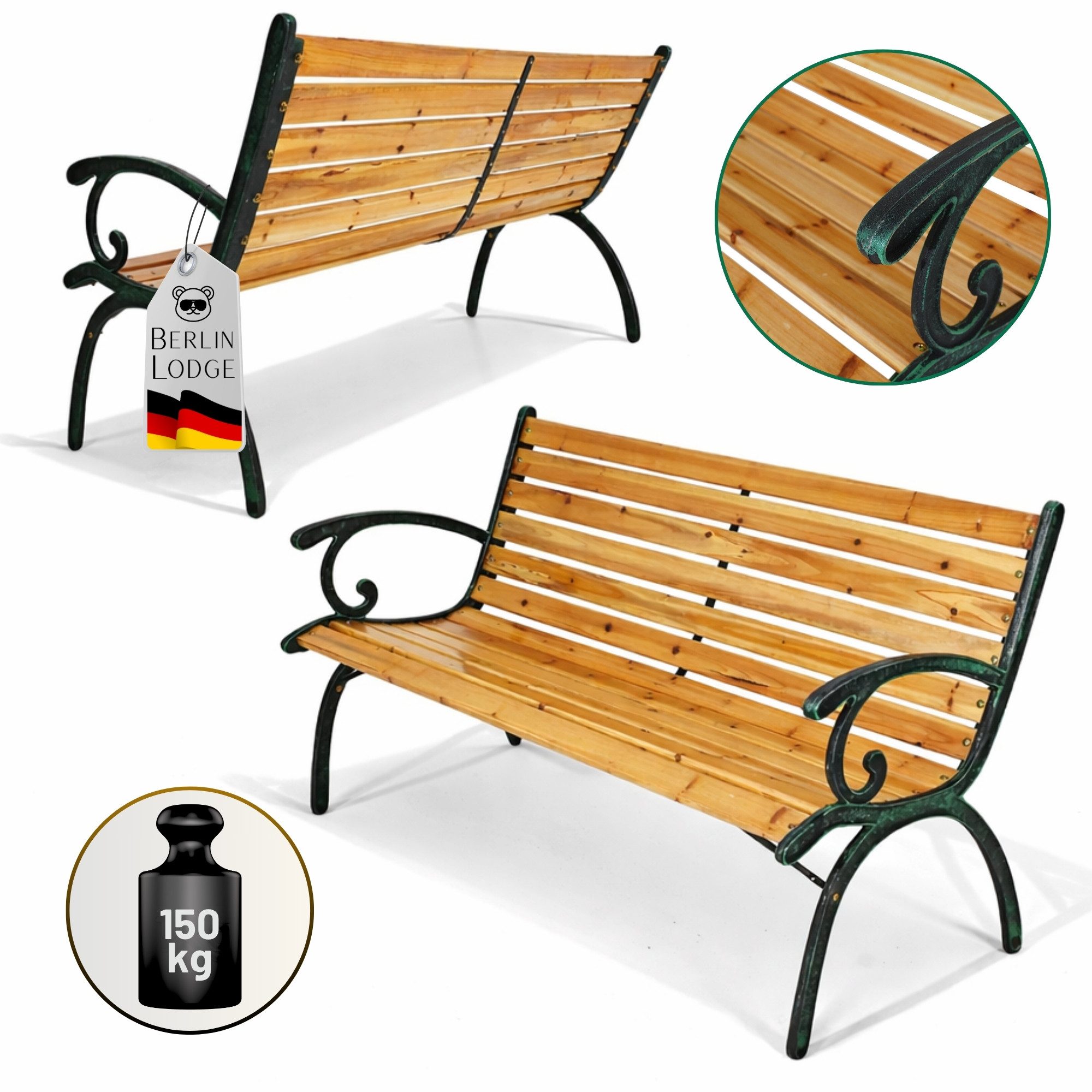 PROREGAL® Gartenbank MADEIRA Holz Gusseisen 2-Sitzer wetterfest rustikal 77x123x54cm Natur, Balkonbank Holzbank Wintergarten Gartenmöbel Sitzbank Parkbank