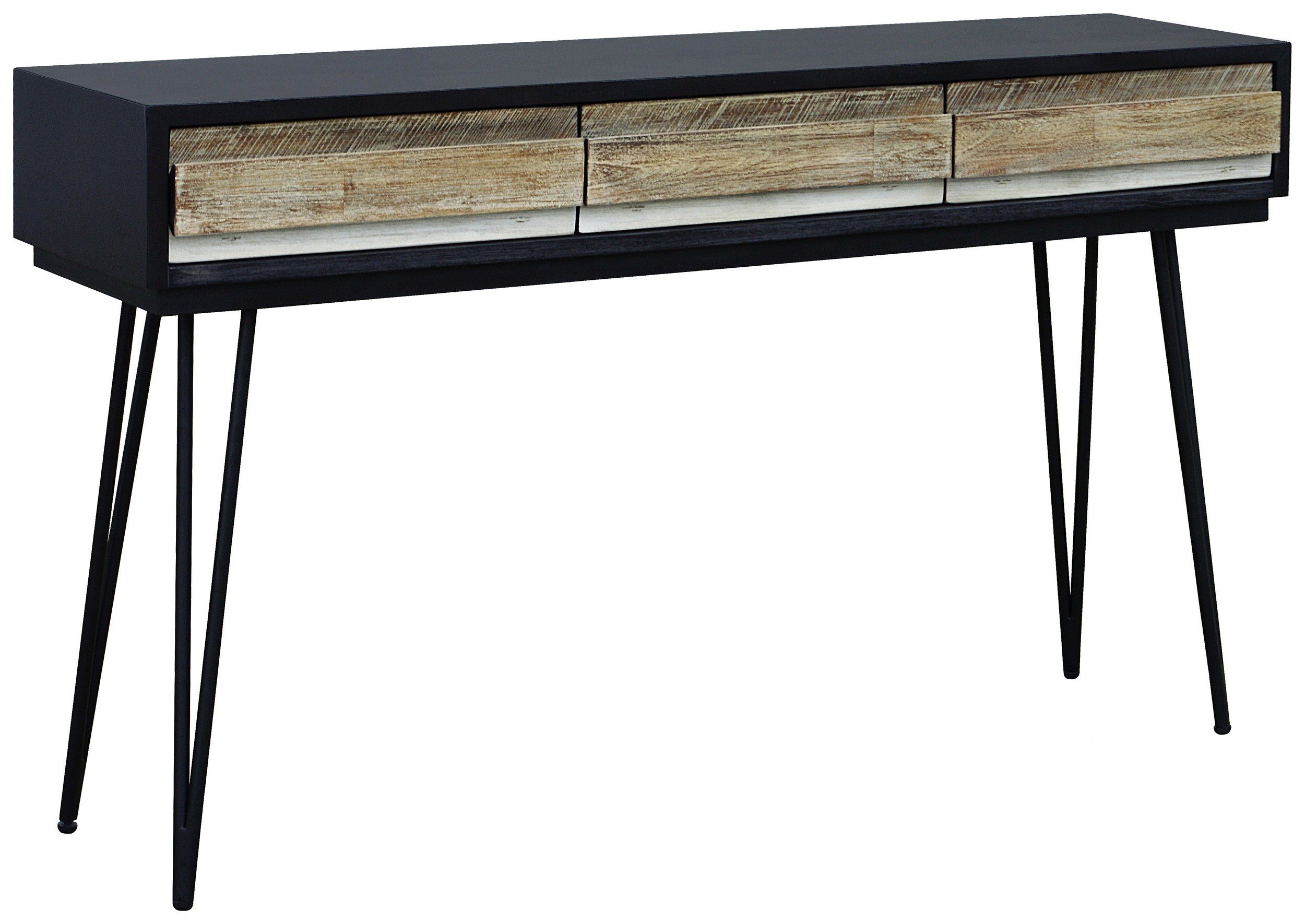 Stylefy Konsolentisch Adesso Grau Schwarz Akazie (Beisteltisch), aus Massivholz, rechteckig, mit Schubladen, Metall, Skandinavisch Design