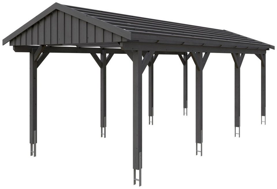 Skanholz Einzelcarport Fichtelberg, BxT: 317x808 cm, 273 cm Einfahrtshöhe,  mit Dachlattung, Satteldach-Carport, farblich behandelt in schiefergrau