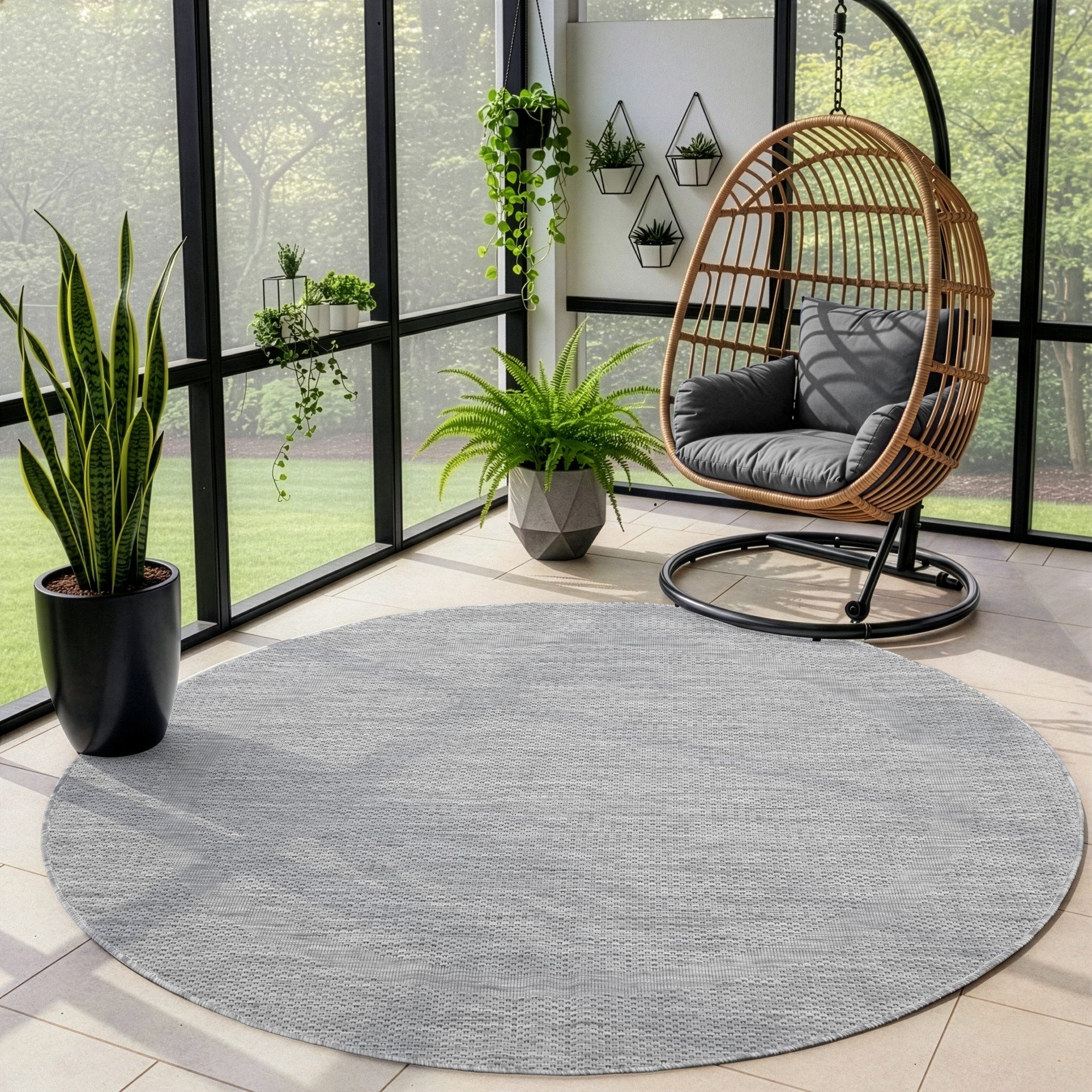Carpettex Outdoorteppich Unicolor - Einfarbig, Rund, Höhe: 5 mm, Teppich Wetterfest Balkon Küchenteppich Flachgewebe Sisaloptik