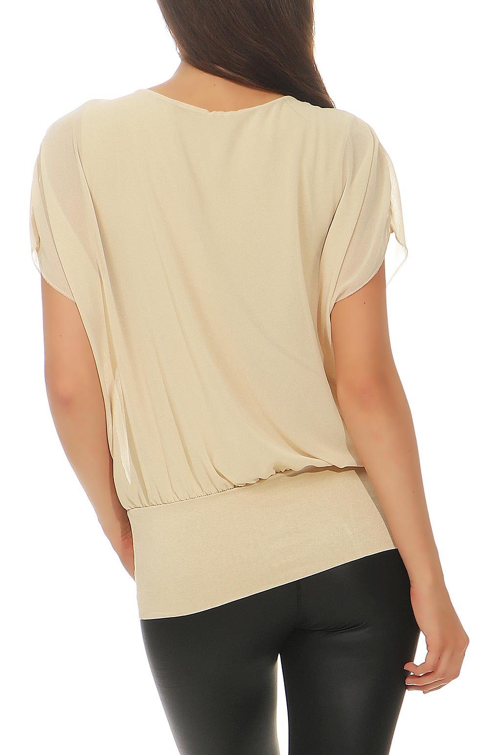 malito more than fashion Chiffonbluse malito Damen kurzarm Bluse im Fledermaus Look, Tunika mit Zipper, Kurzarm Bluse – Bild 3 von 5