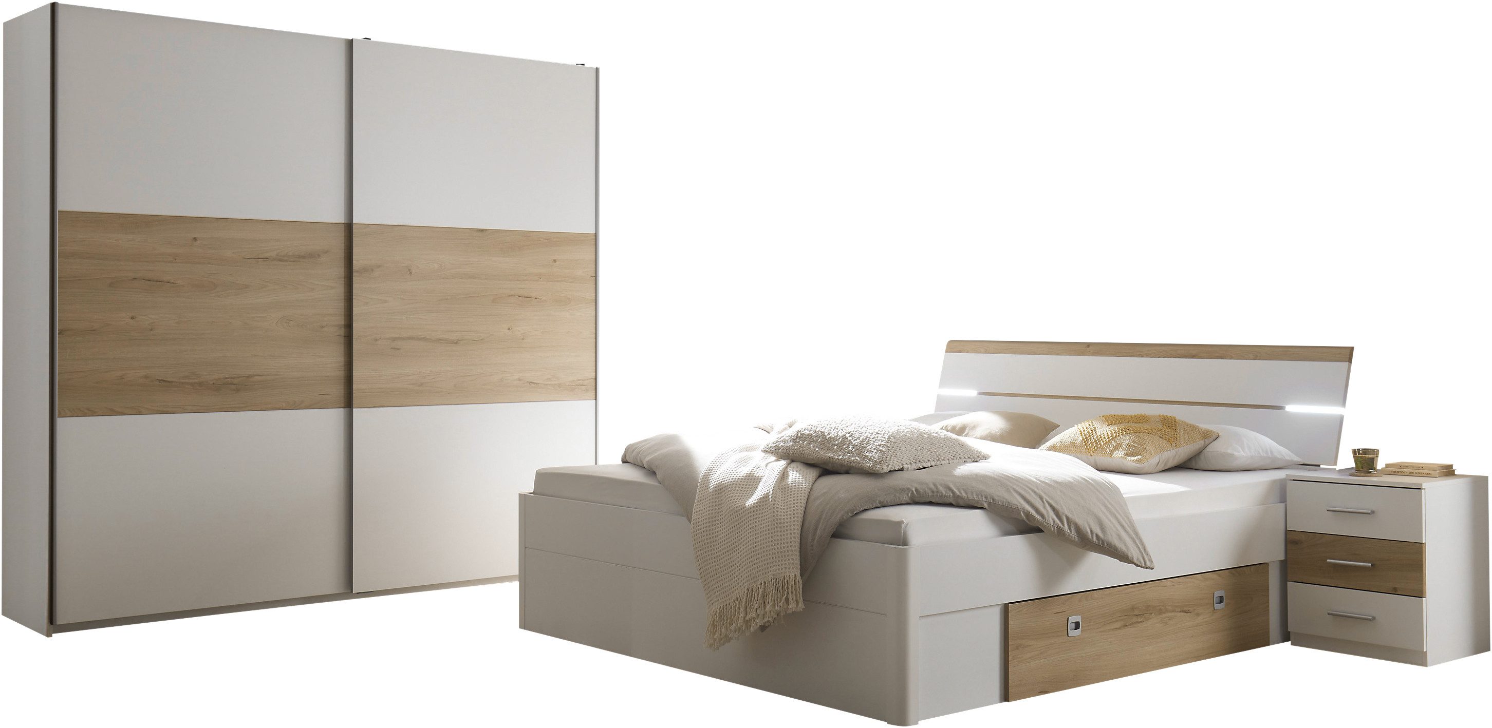Schlafkontor Schlafzimmer-Set Kiara Kleiderschrank, Bett, Nachtkommoden, günstig online kaufen