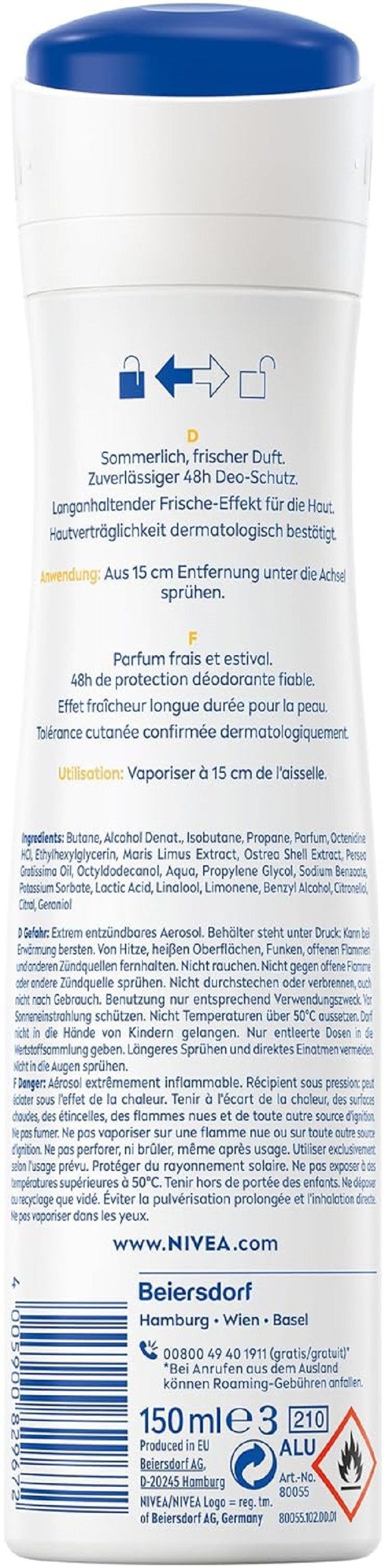 Nivea Deo-Spray Summer Happiness Deo Spray, Deo ohne Aluminium (ACH) mit 48h, 3-tlg.