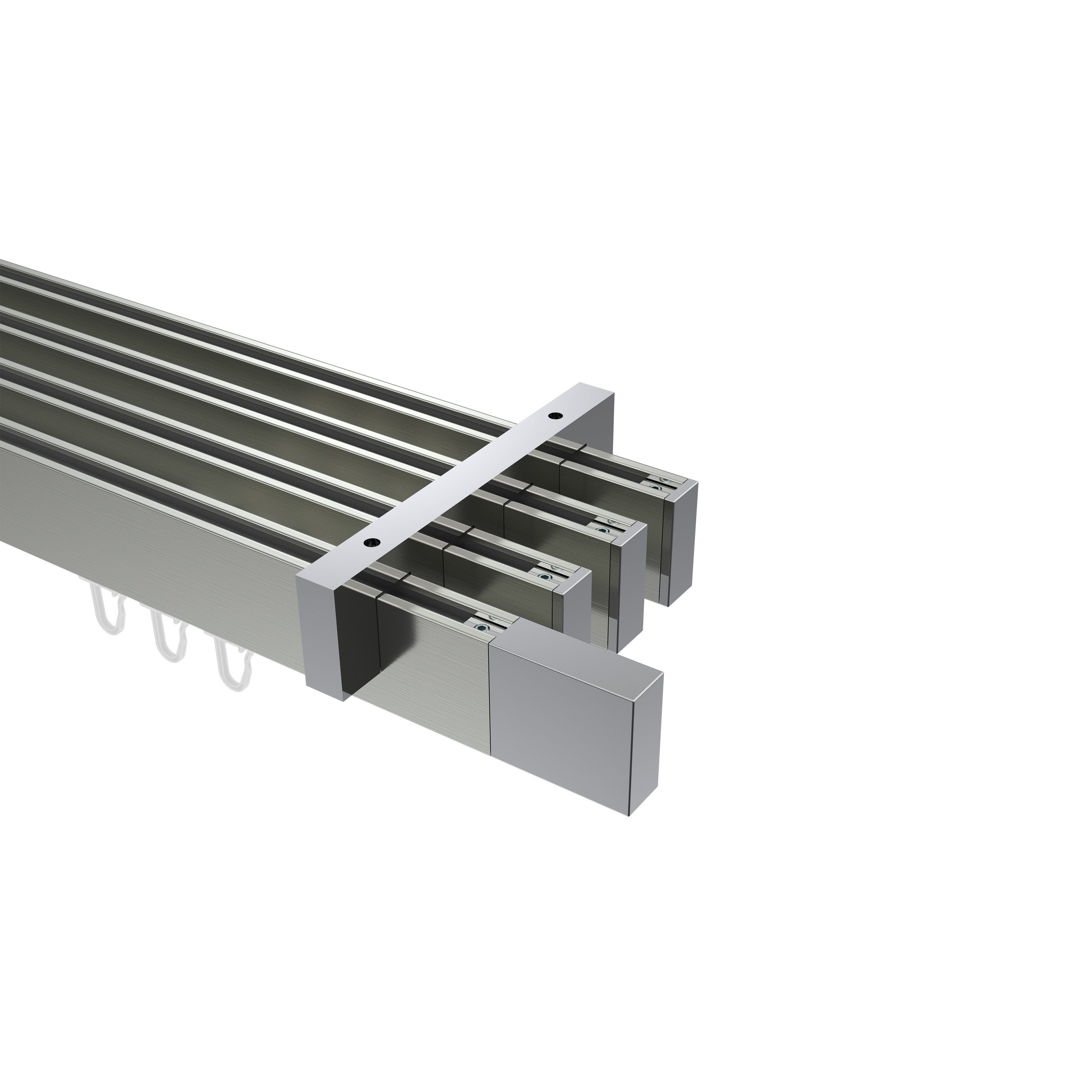 Gardinenstange Smartline Lox, INTERDECO, 4-läufig, 14x35 mm, eckig, Deckenmontage, Edelstahl-Optik / Chrom