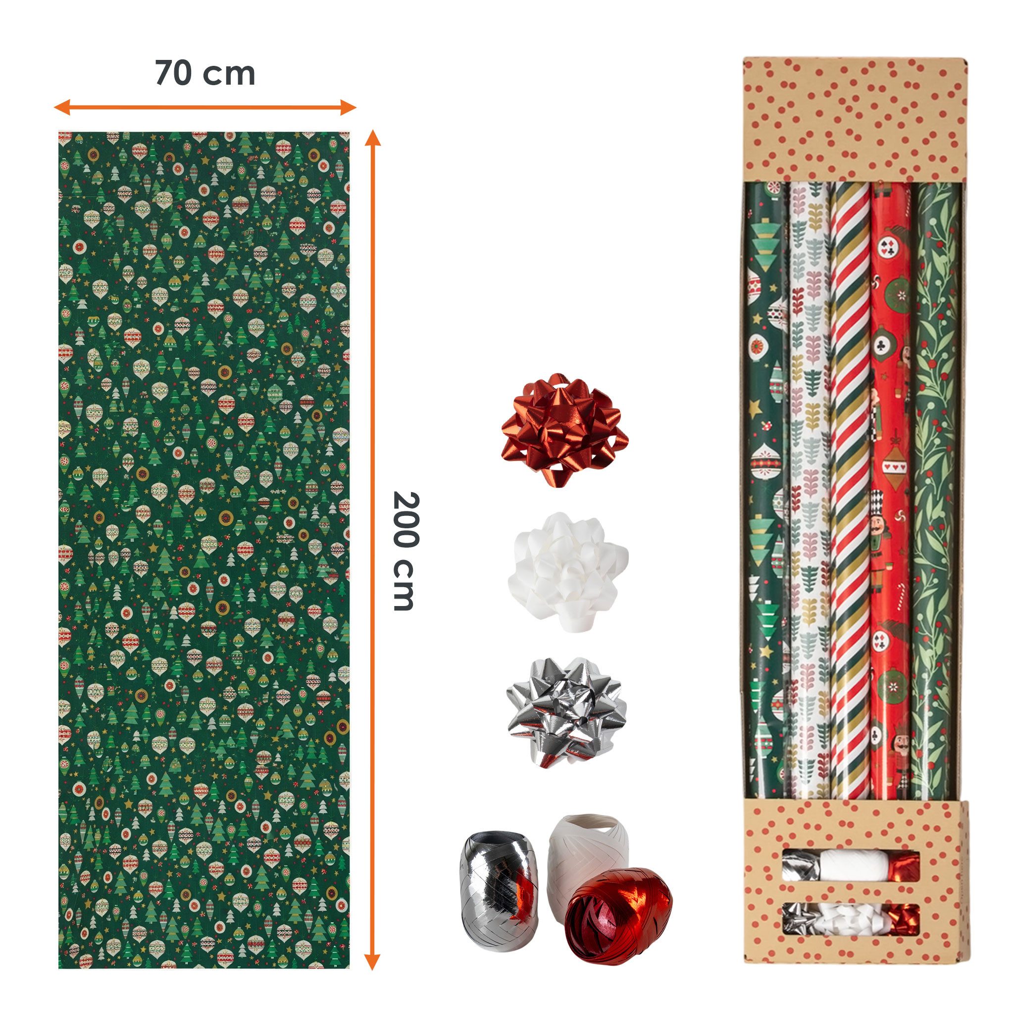 Spetebo Geschenkpapier Weihnachts Geschenkpapier 200 x 70 cm mit festlichen Motiven, Weihnachts-Motive (1St), 5 Rollen – Bild 2 von 5