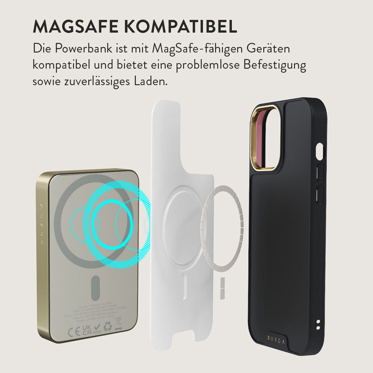 BURGA Burga Magnetische Powerbank 5.000 mAh - MagSafe und Qi2 - Mandel-Latte Powerbank (1 St)