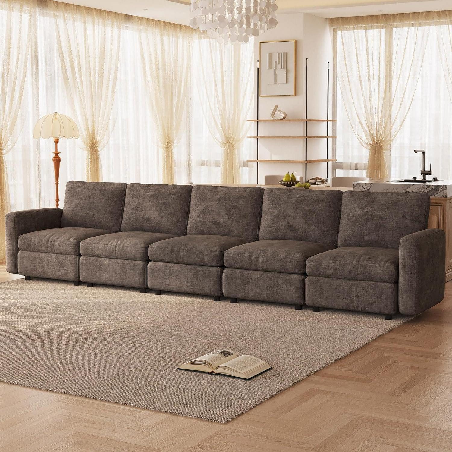 LuxusKollektion Big-Sofa Sofa Modulsofa Veloursstoff Rahmen Braun Direkte Reihe - 5 Personen