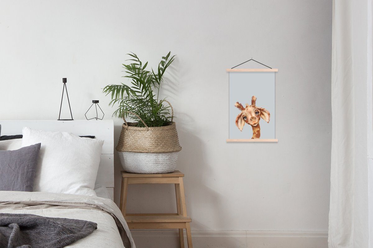 Giraffe Bilderleiste, Posterleiste, Textilposter (1 Wohnzimmer, für Grau St), Porträt, Poster - MuchoWow Magnetisch -