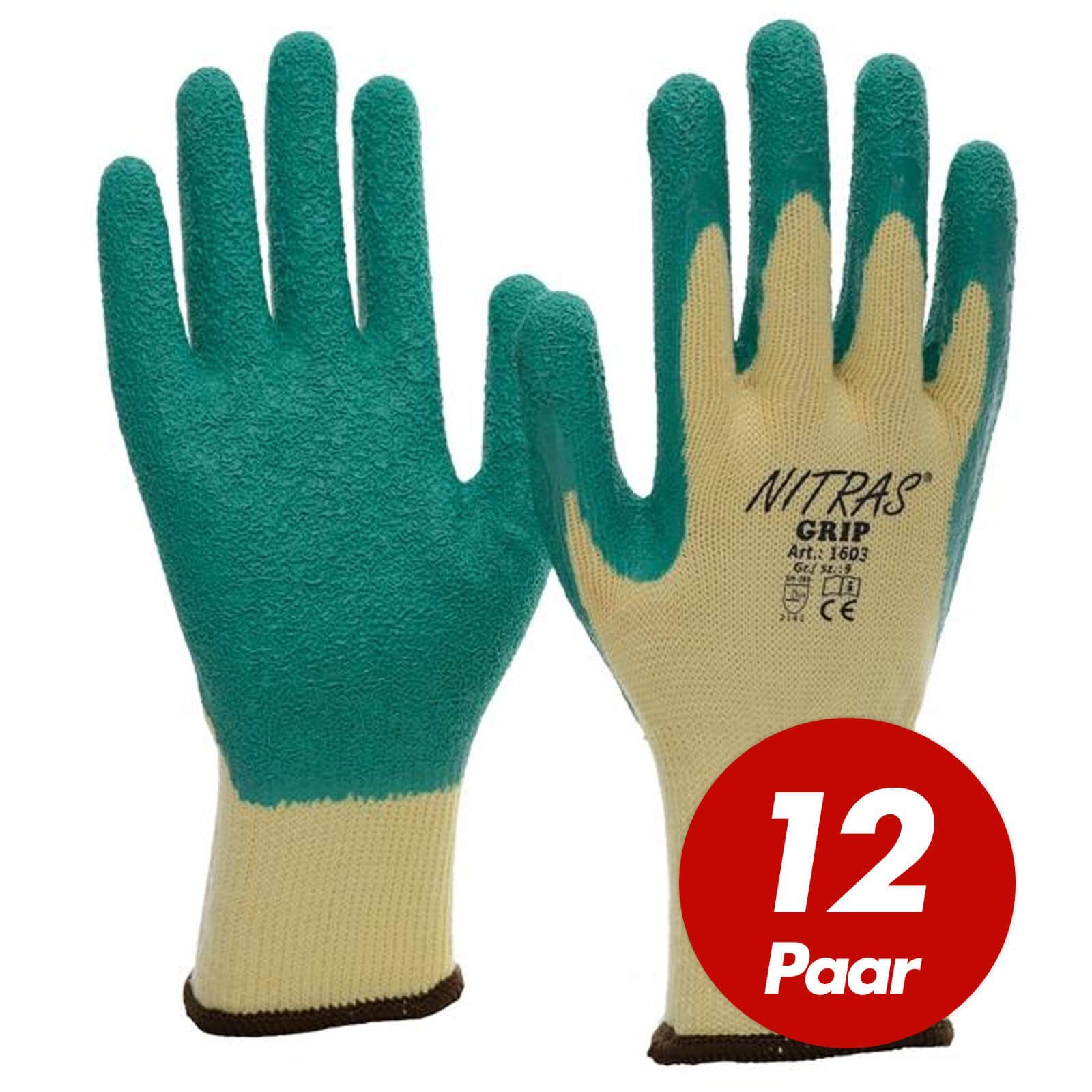 Nitras Latexhandschuhe NITRAS 1603 GRIP Latex - 12 (Spar-Set) Arbeitshandschuh VPE Paar Strickhandschuhe