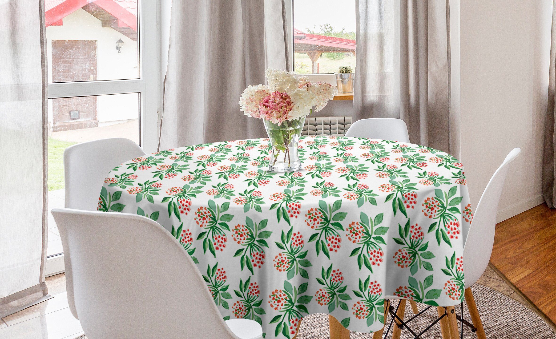 Abakuhaus Tischdecke Kreis Tischdecke Abdeckung für Esszimmer Küche Dekoration, Blumen Blüten-Blumen-Blätter-Kunst