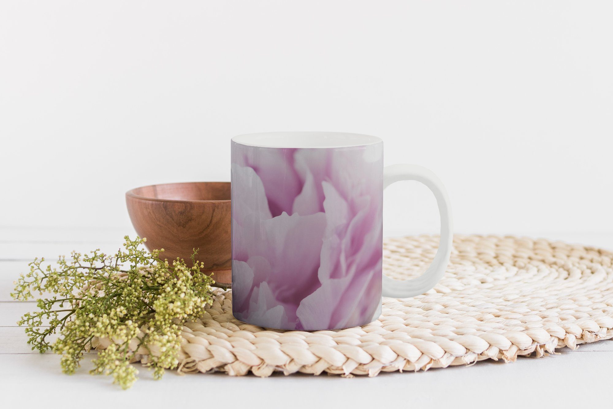 MuchoWow Tasse Nahaufnahme Teetasse, Becher, Pfingstrose, Kaffeetassen, Teetasse, Geschenk Keramik, rosa einer