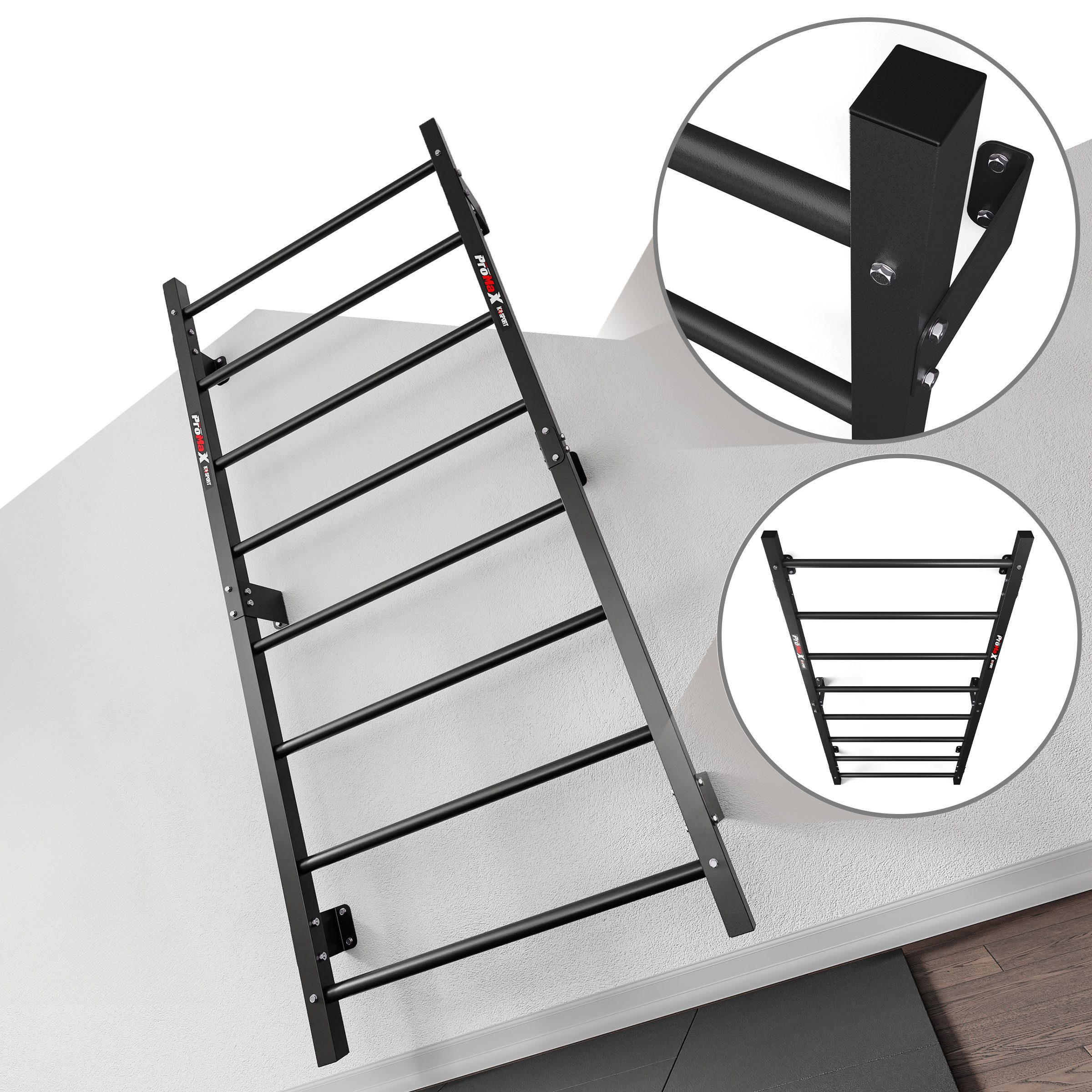 K-SPORT Kraftstation Sprossenwand mit Dip Station & Klimmzugstange, (Kraftstation mit Pull-Up Bar + Dip Stange, bis max. 150 kg), Made in EU!