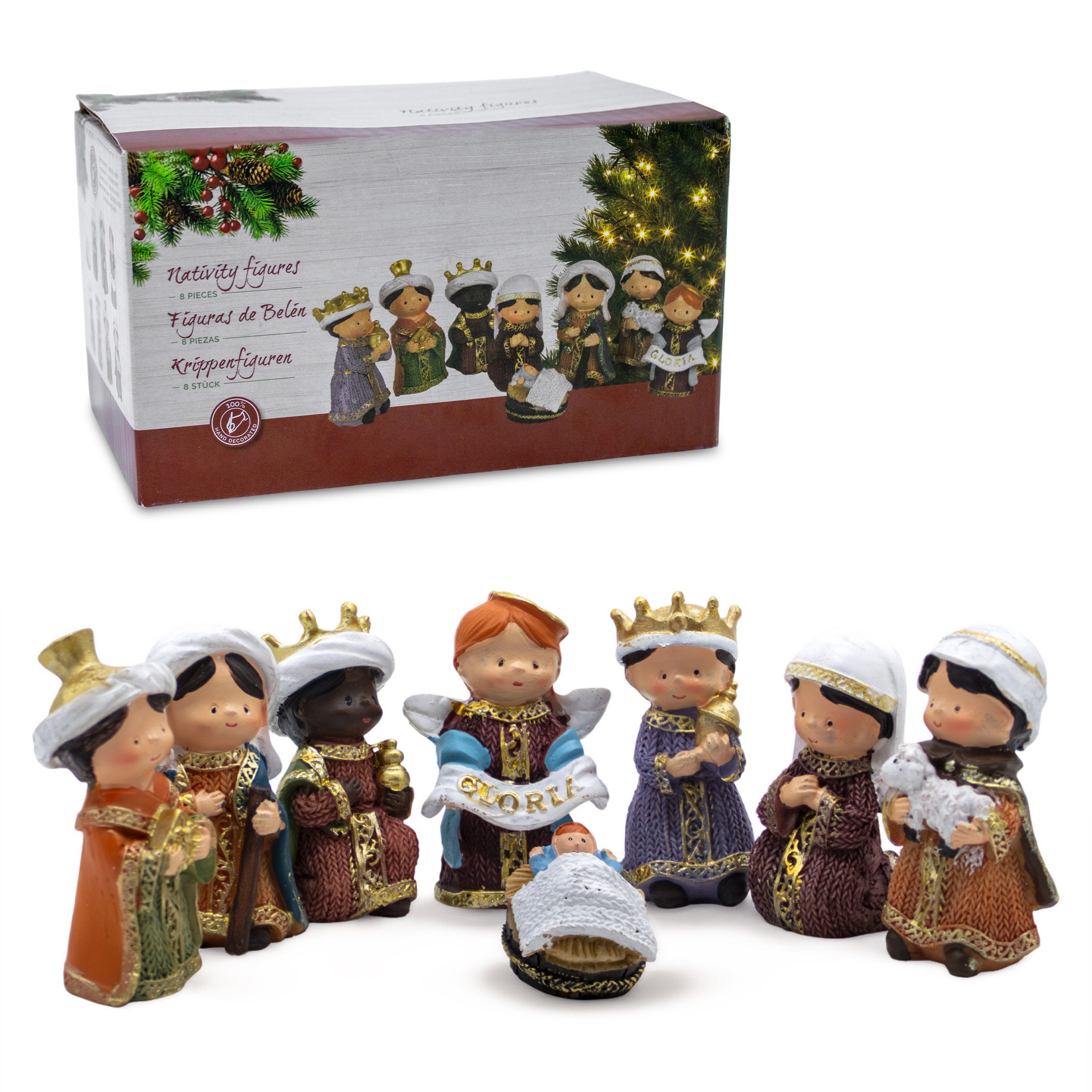 Spetebo Krippenfigur Weihnachts Set aus Kunststein 8 cm (Set, 1 St., 1), handbemalt