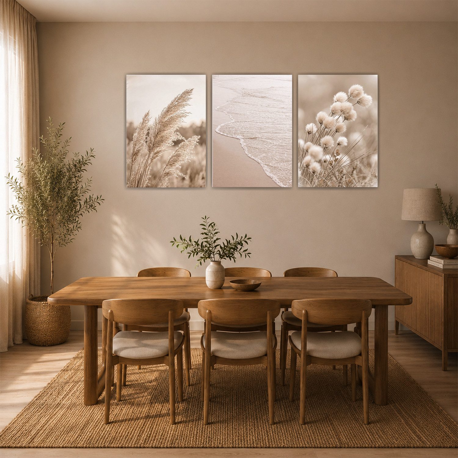 Tigerlino Poster Strand Poster 3er Set Beige Pampasgras Meer Boho Wandbilder