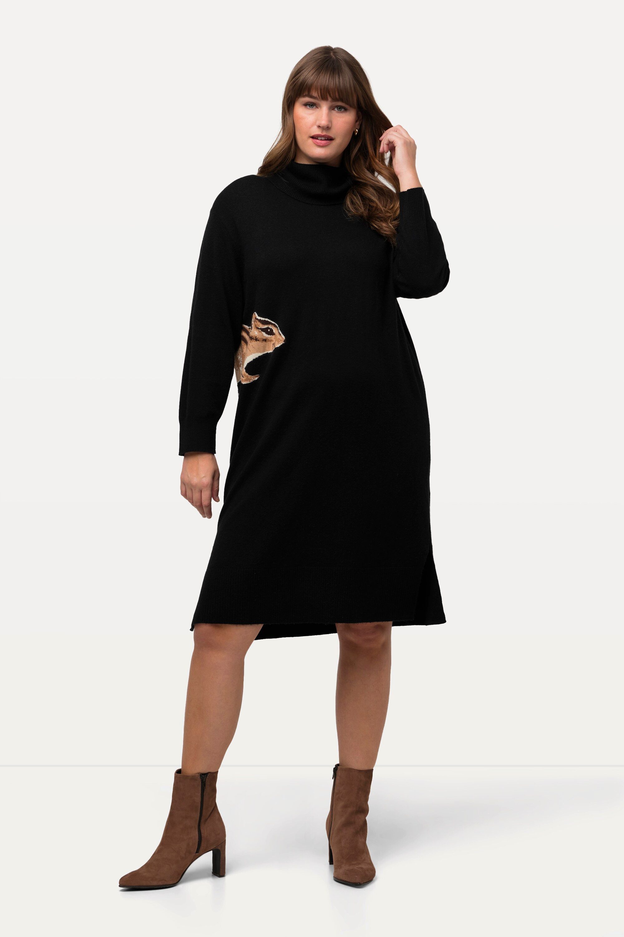 Ulla Popken Strickkleid Strickkleid Tiermotiv Rollkragen Langarm